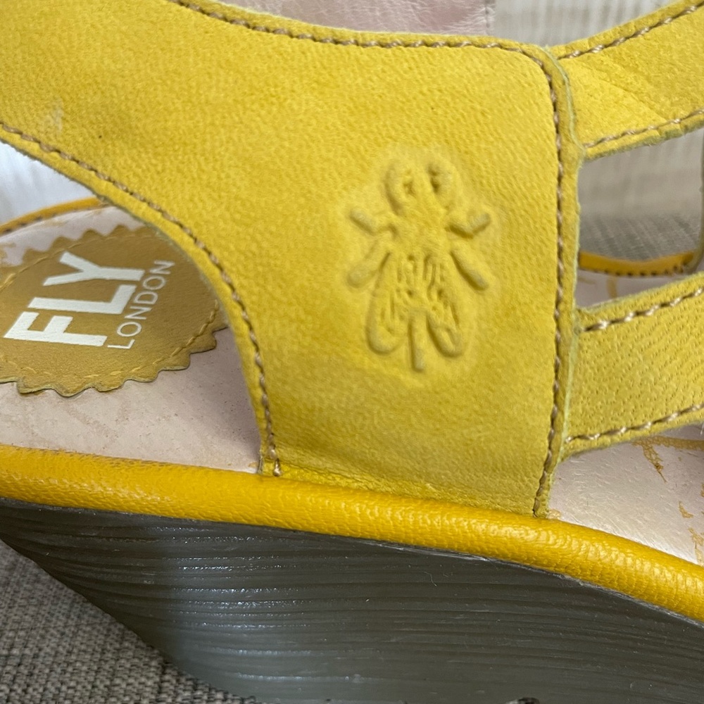 FLY London Leather Lace Up Wedge Sandals Yapi Lemon - Picture 11 of 13